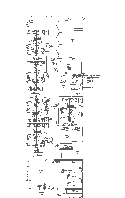 Redacted power and auxiliary plan for a dental clinic, showing outlets and connections room by room